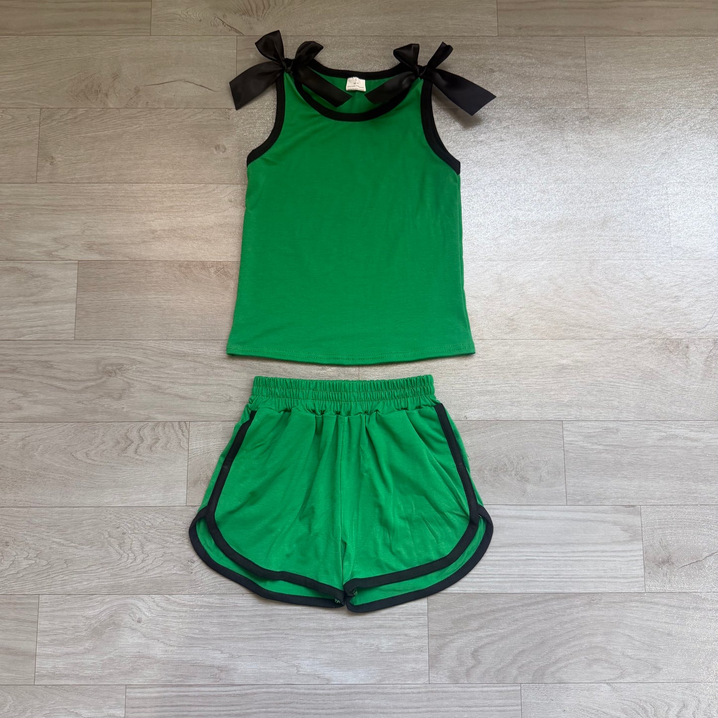 Green black bow top matching shorts girls summer outfit preorder