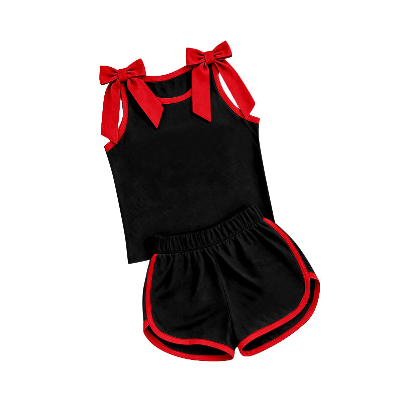 Black red bow top matching shorts girls summer outfit preorder