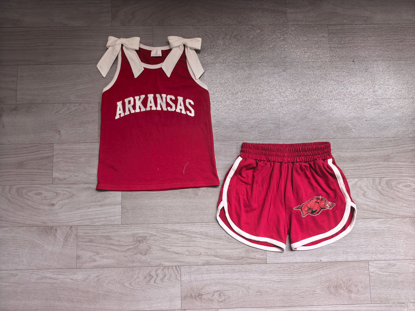 Arkansas team design cotton vinyl top matching shorts girls summer outfit preorder