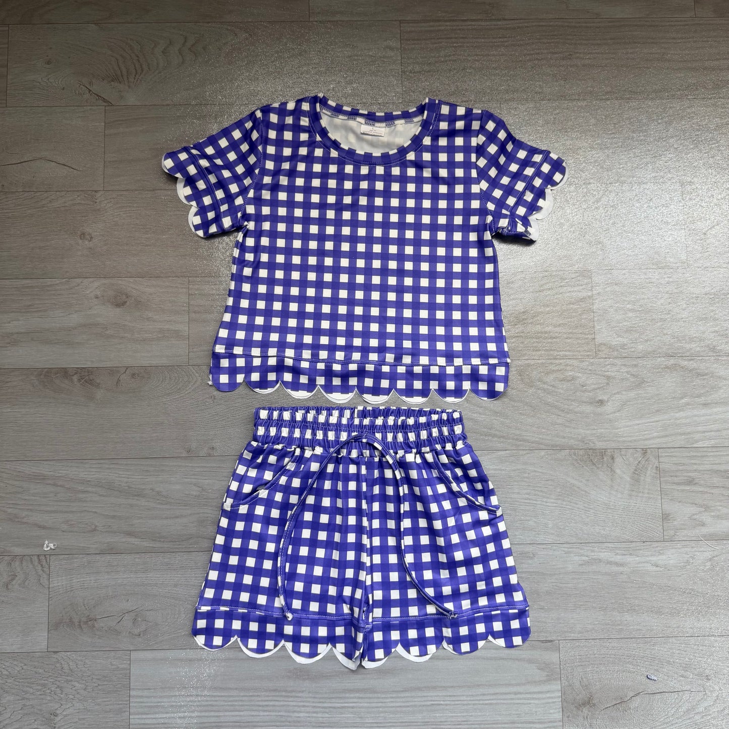 Purple plaid design top matching shorts girls summer outfit preorder