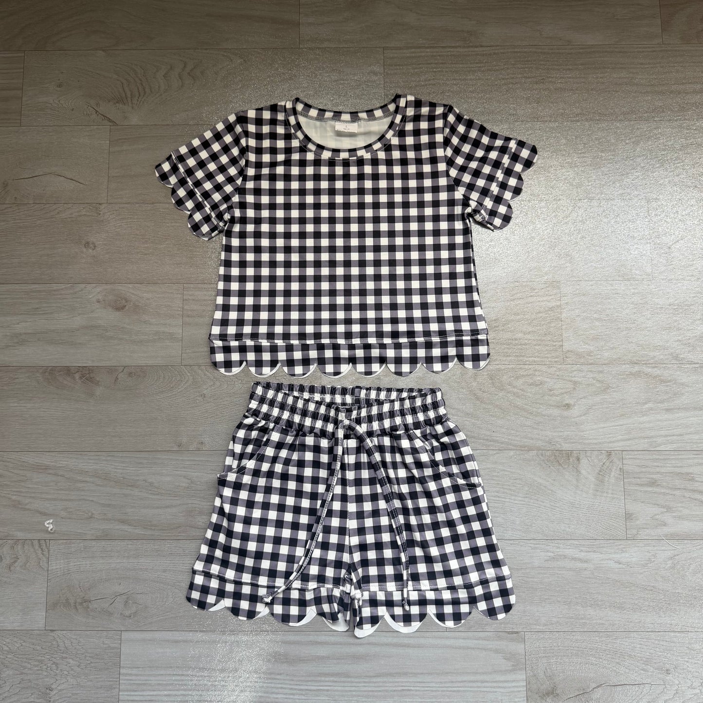 Black plaid design top matching shorts girls summer outfit preorder