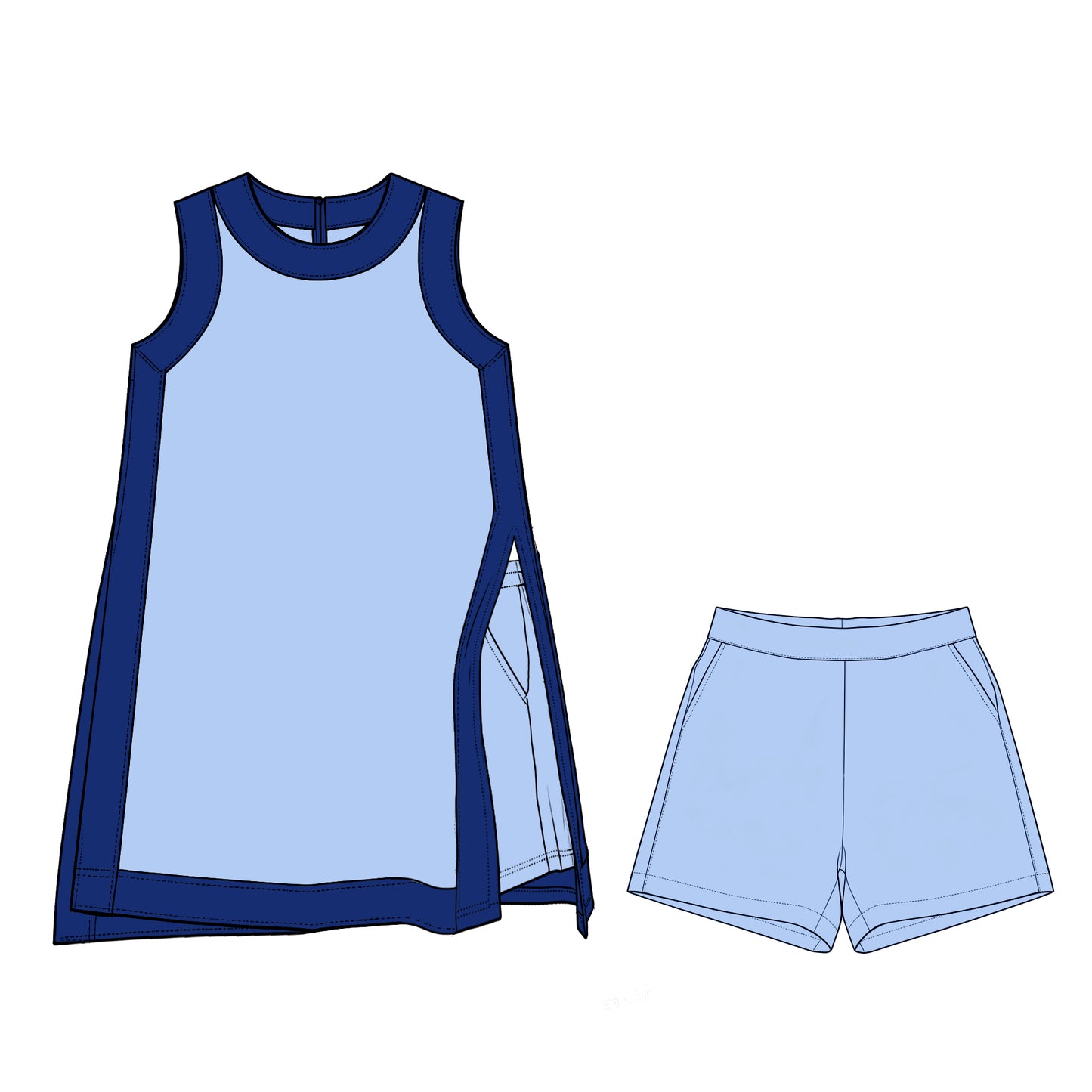 Blue sleeveless yoga pullover top matching shorts girls outfit preorder