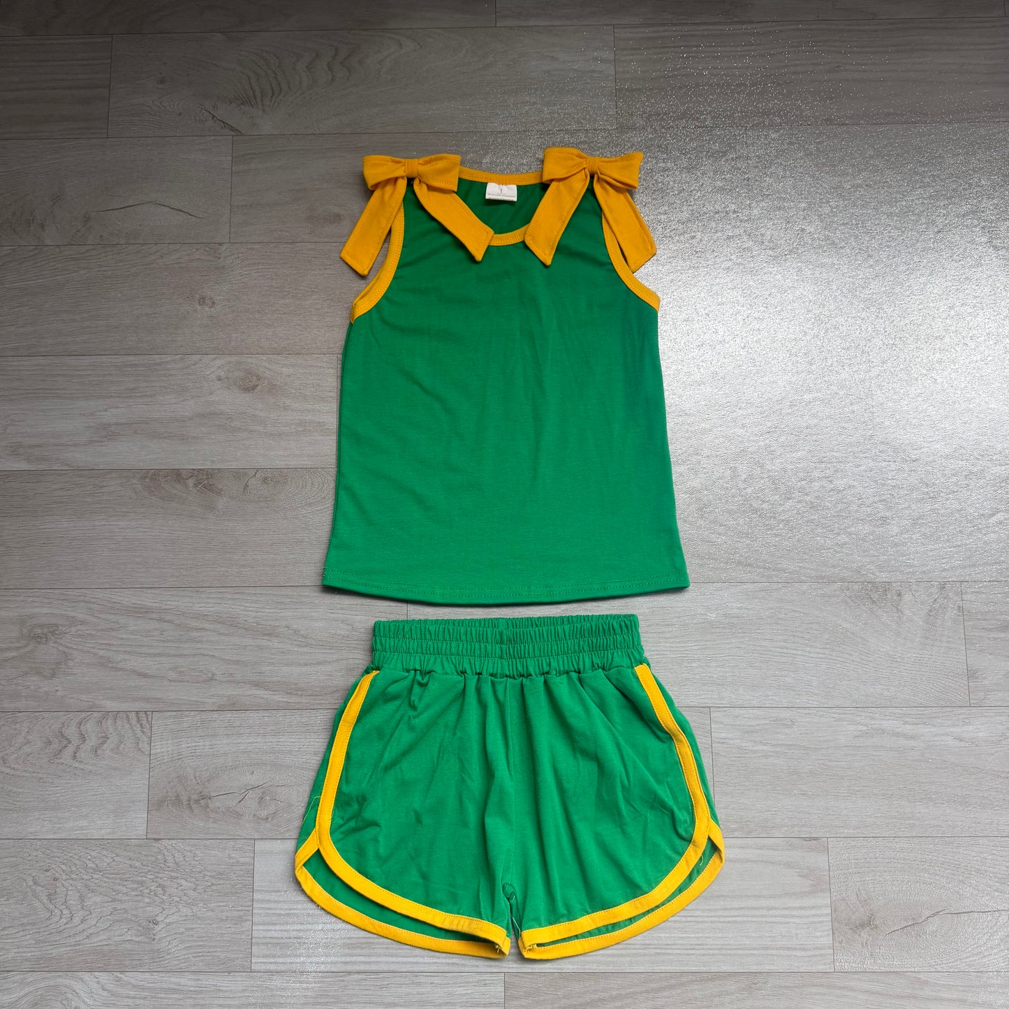 Green cooton top matching shorts girls summer outfit preorder