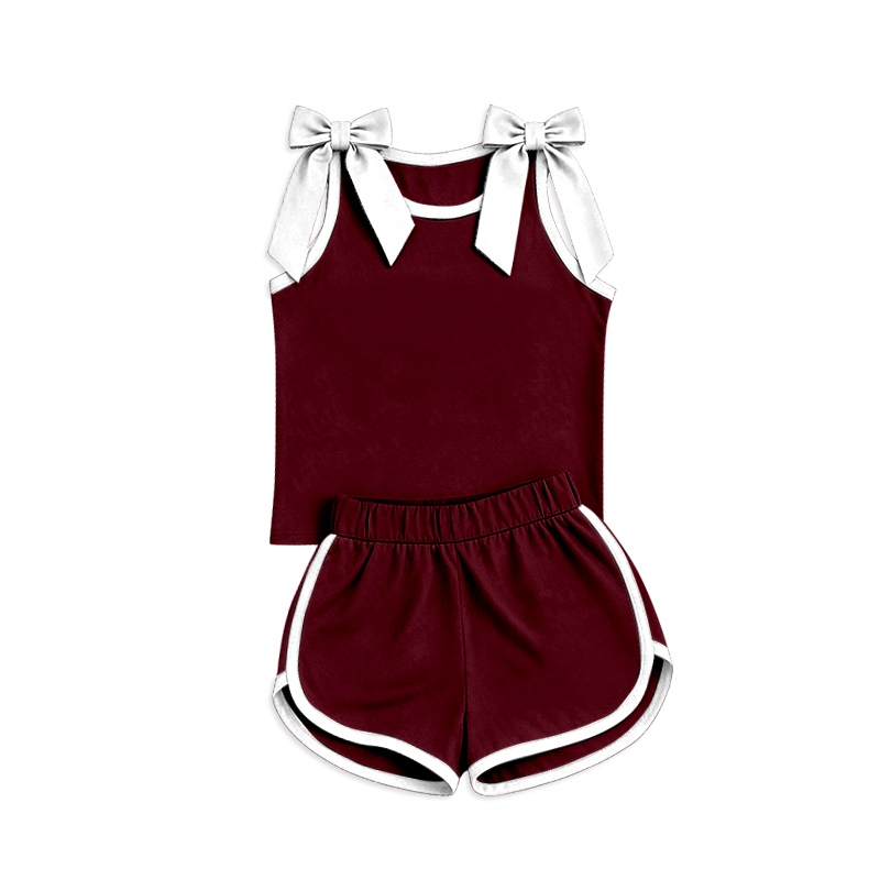 Maroon color cotton top matching shorts girls summer outfit preorder