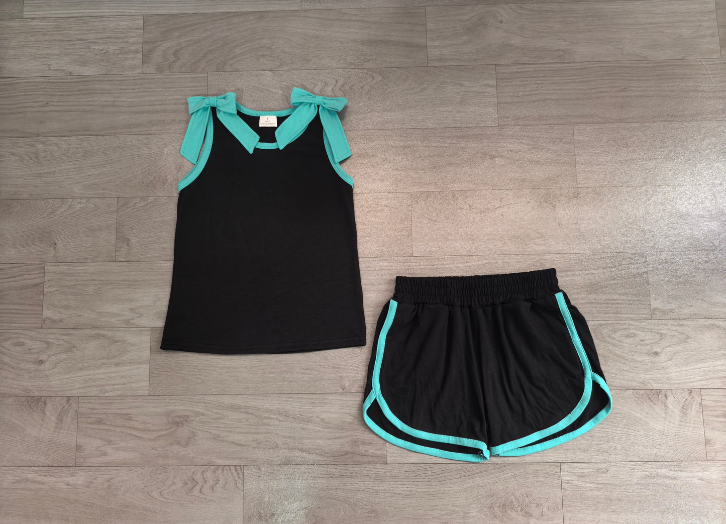 Black cotton top matching shorts girls summer outfit preorder