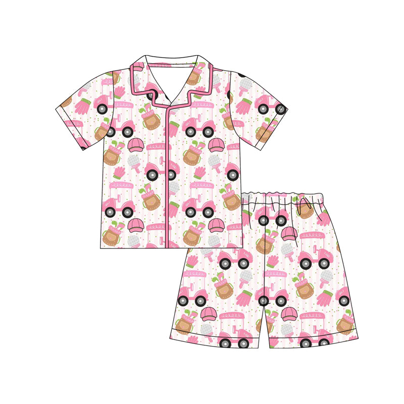 Golf print girls short sleeve top shorts set outfit preorder