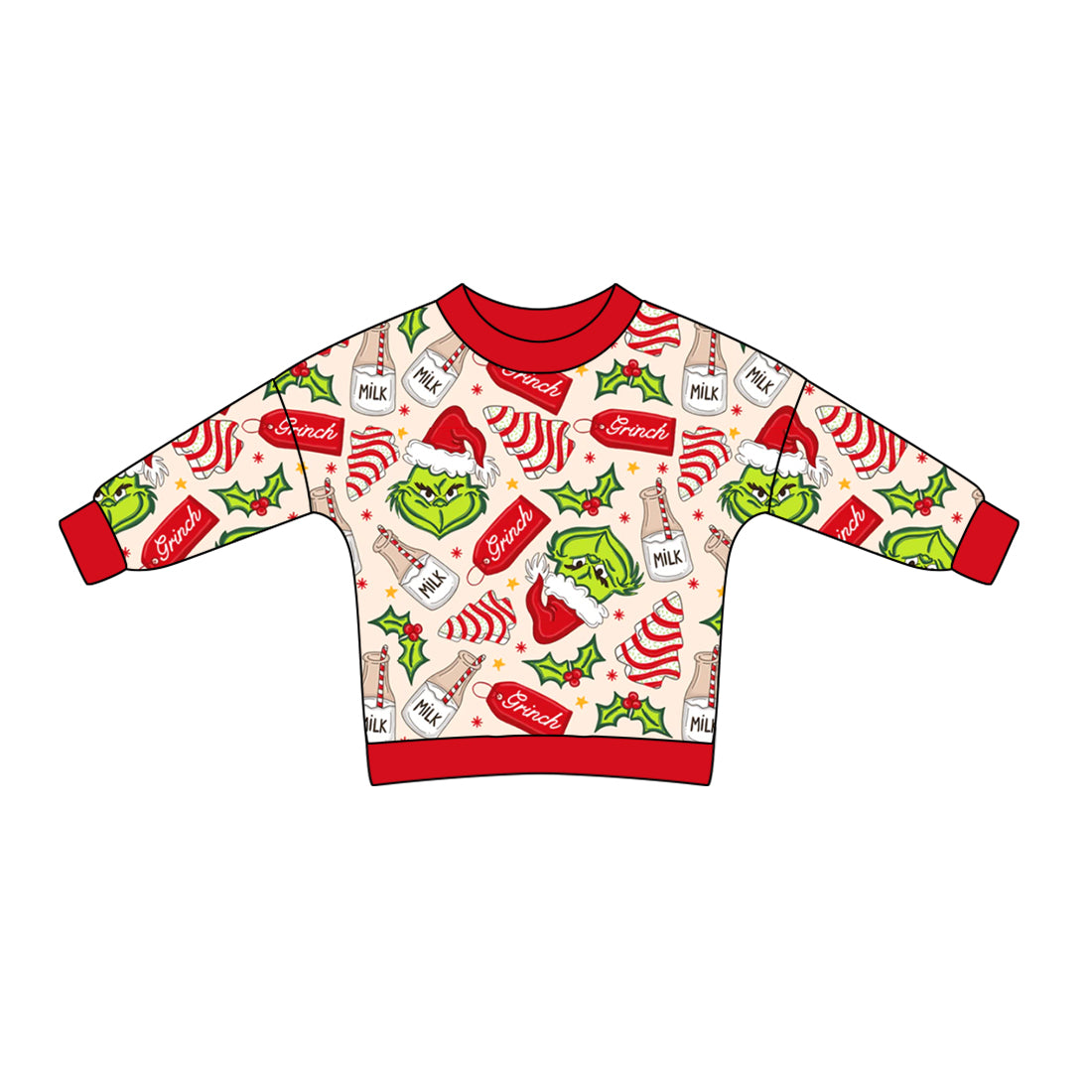 Christmas green face milk print long sleeve top preorder