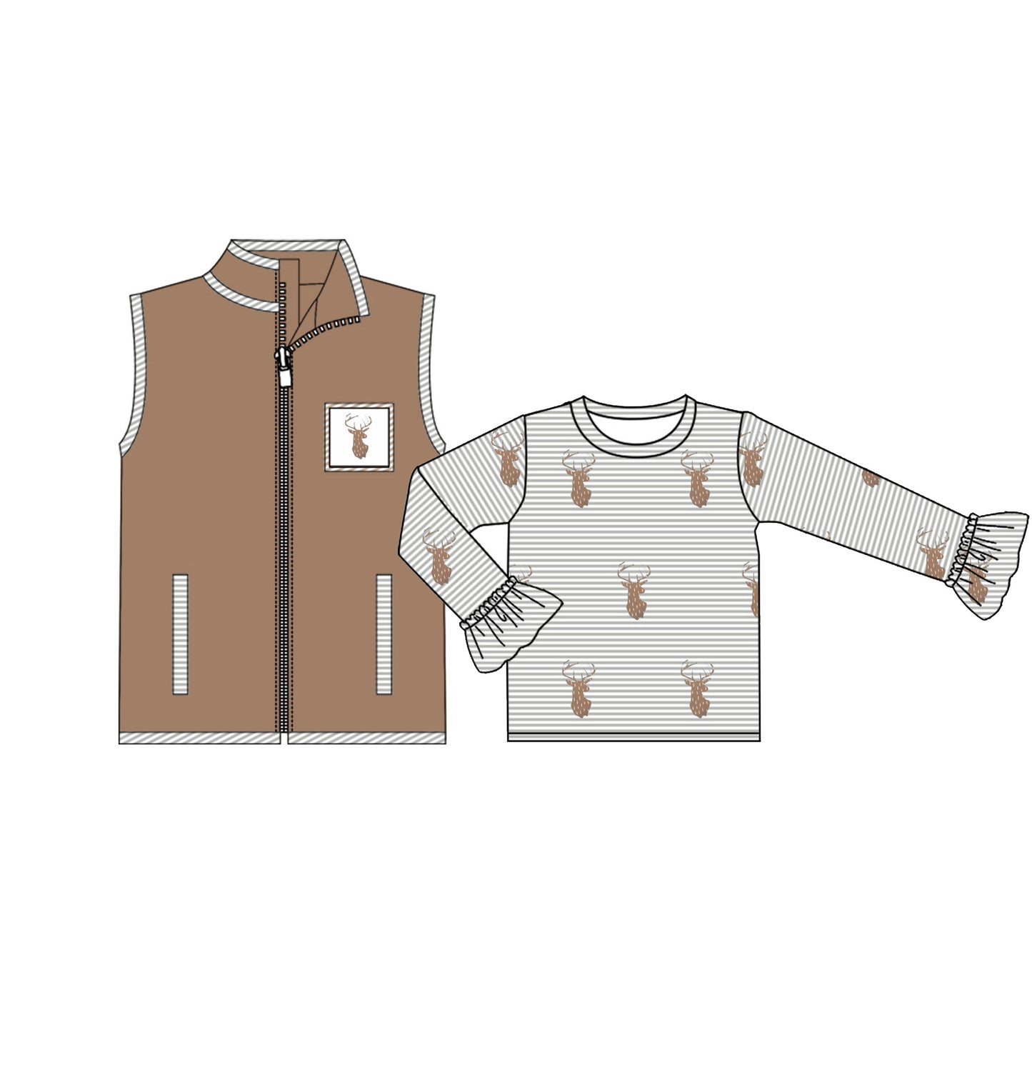 girls long sleeve reindeer top matching vest top clothes preorder