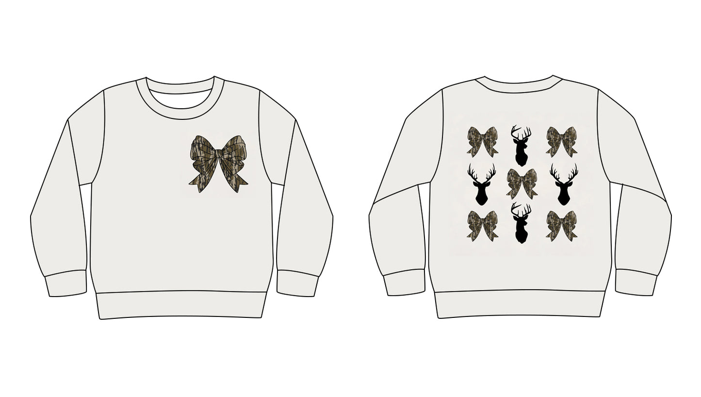 Adult women camo bow reindeer long sleeve t-shirt top preorder