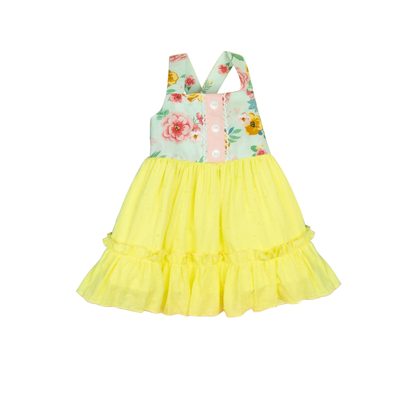 Baby girl flower print yellow tulle dress preorder