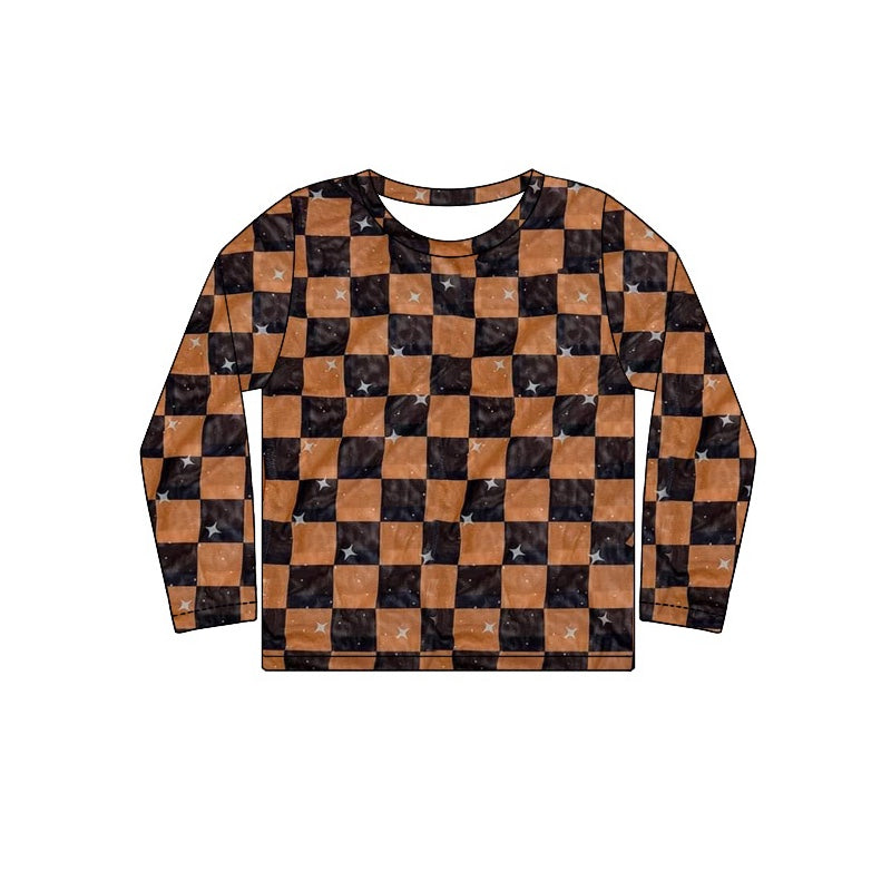 Black brown checkered girls long sleeve t-shirt top preorder