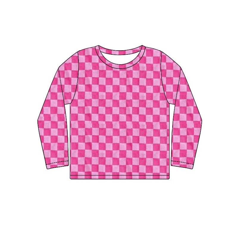 Hot pink checkered long sleeve t-shirt top preorder