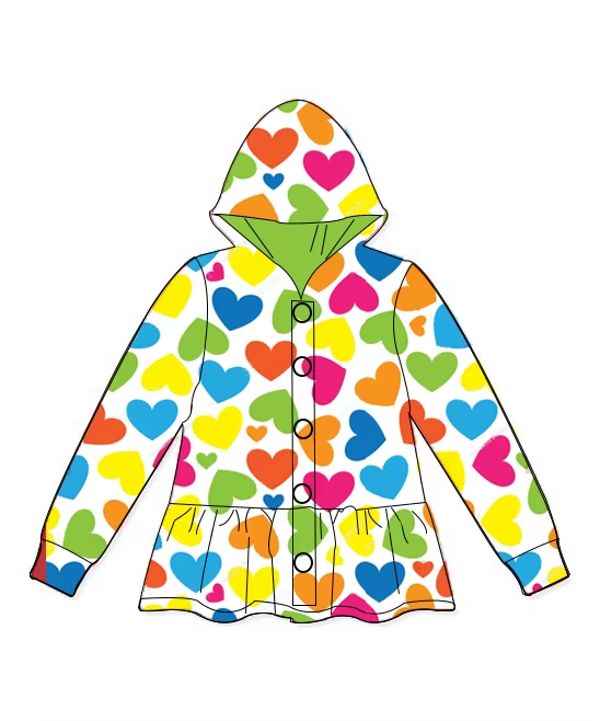 Baby girls Valentines day colorful heart Long Sleeve Hoodie Preorder