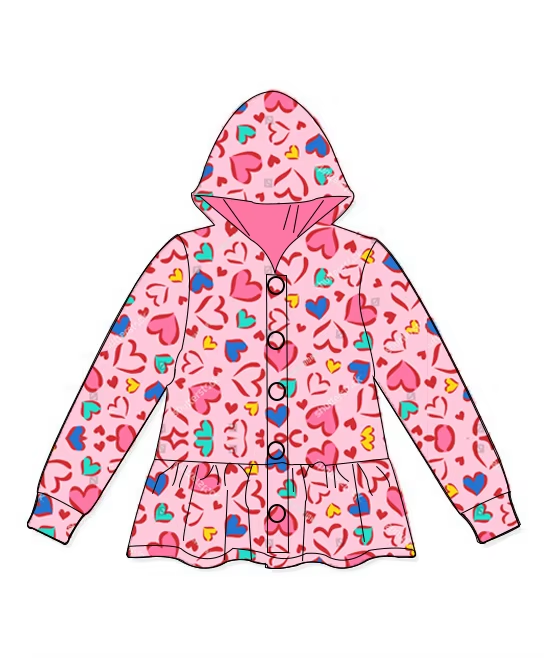 Baby girls Valentines day colorful heart Long Sleeve Hoodie Preorder