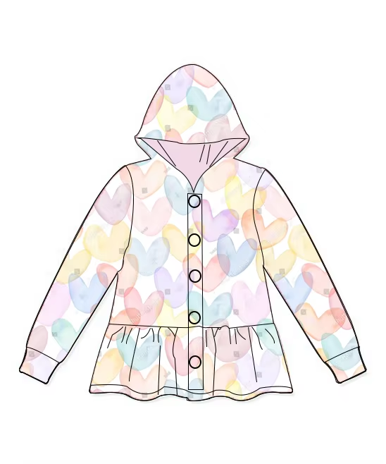 Baby girls Valentines heart print Long Sleeve Hoodie Preorder