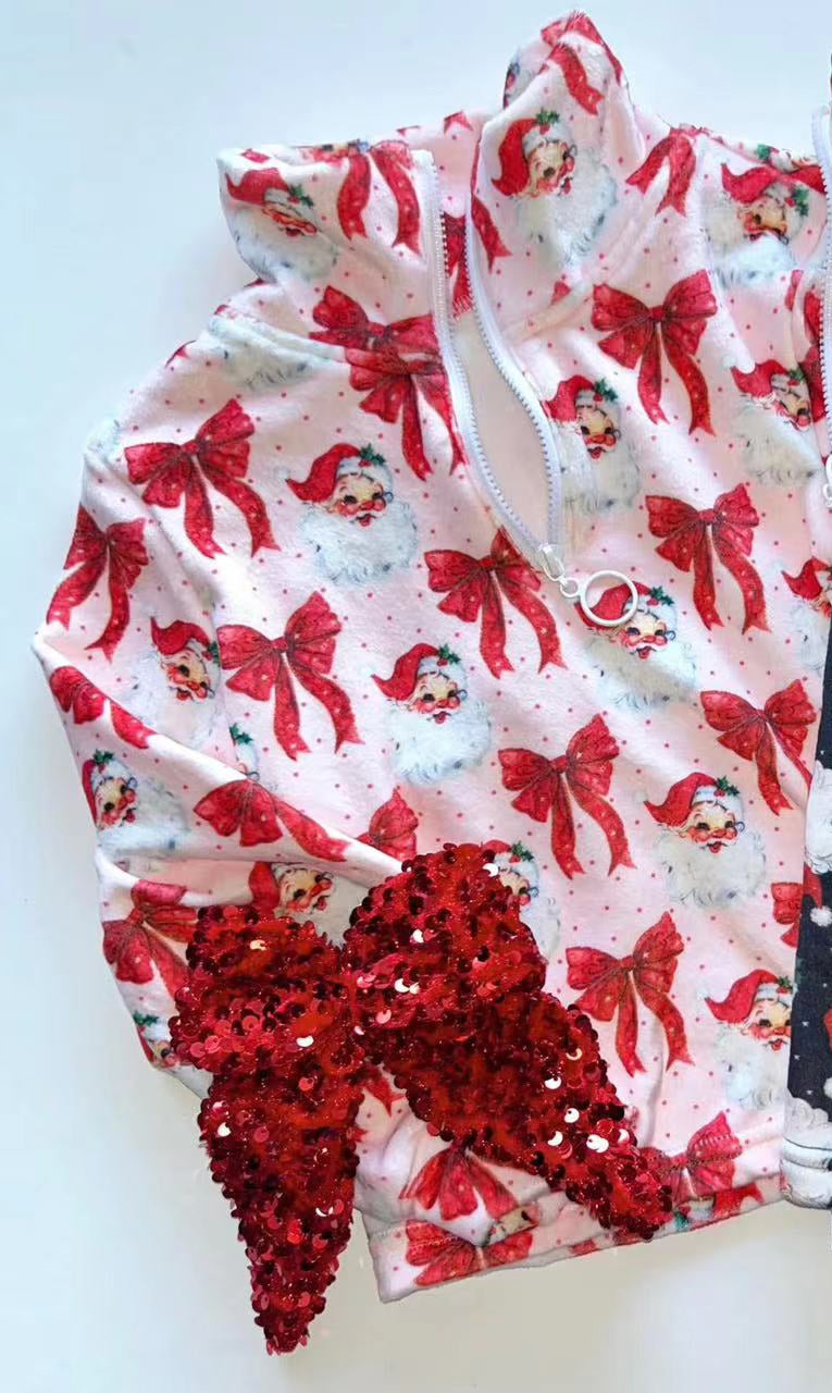Christmas santa claus red bow Long Sleeve Pullover Preorder