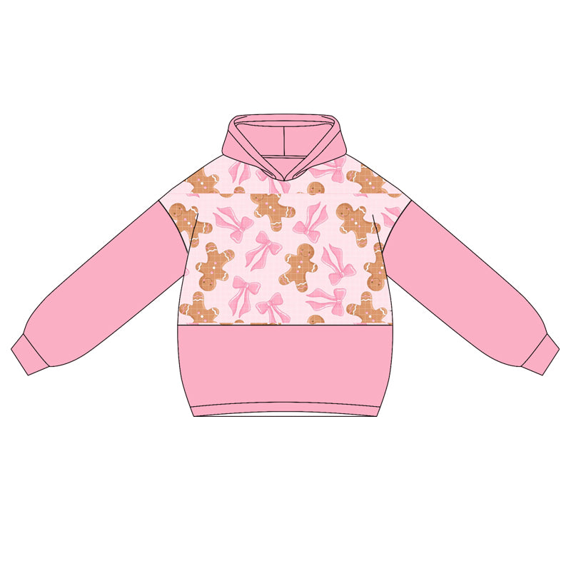 Baby Girl Long Sleeve Christmas Gingerbread Pink Bow Hoodie Top Preorder