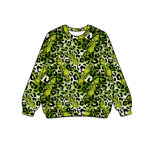 Adult women Christmas green face leopard long sleeve t-shirt top preorder
