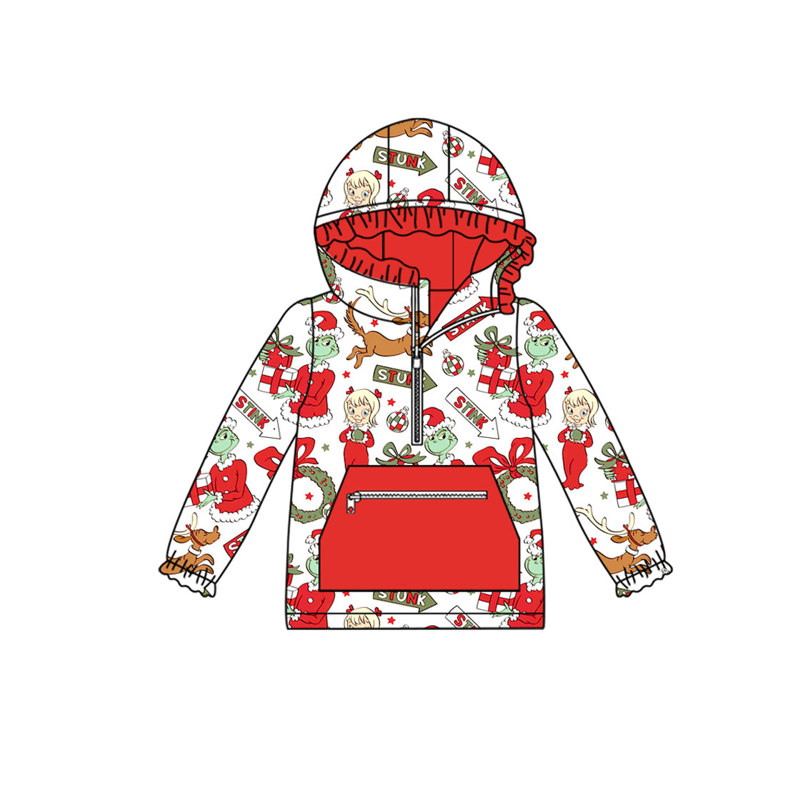 Christmas green face gift girls long sleeve hoodie top preorder