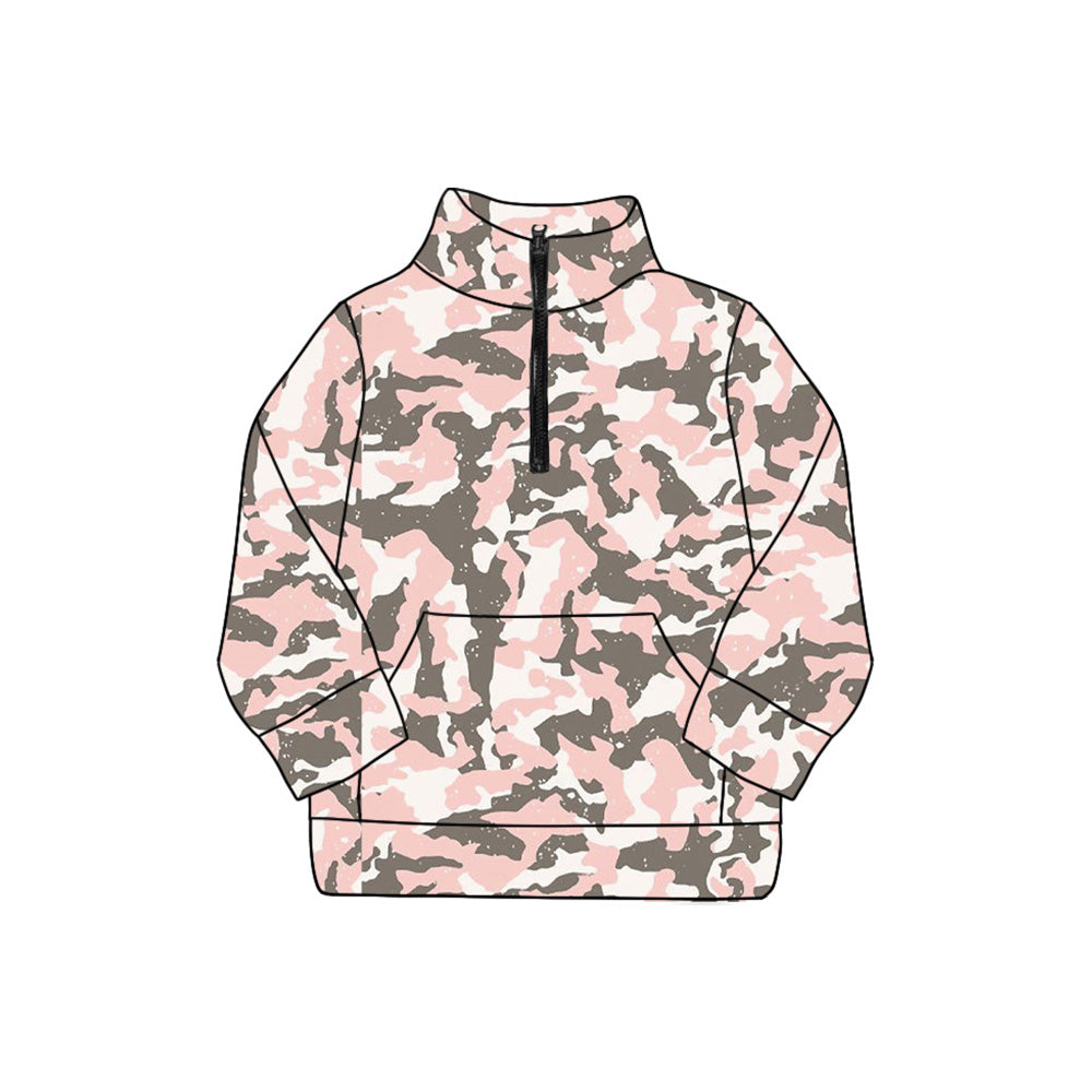 Adult women grey pink camo long sleeve pullover top preorder