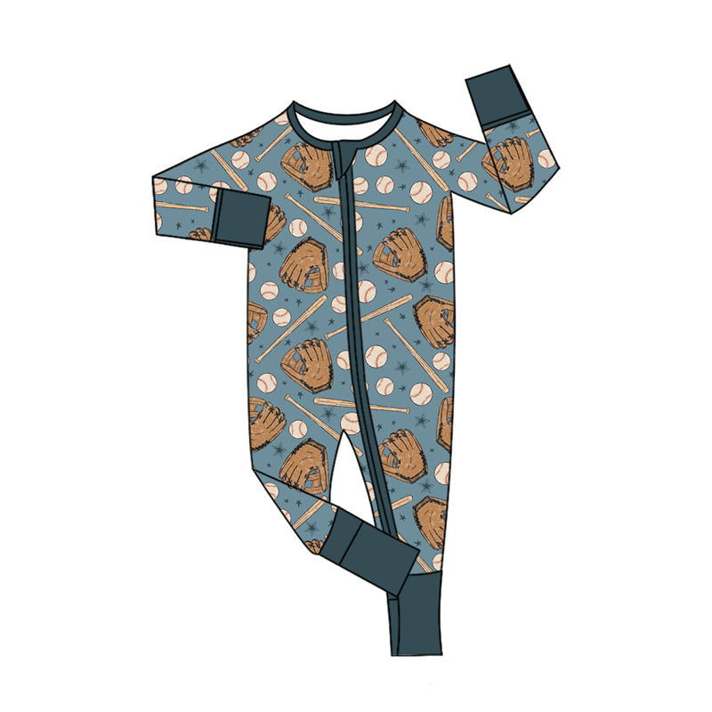 Baseball design toddle baby zip romper preorder