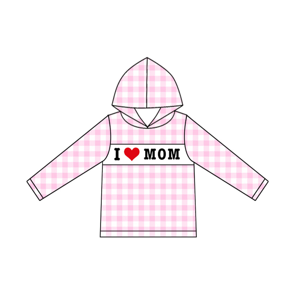 I love mom girl pink plaid long sleeve hoodie top preorder