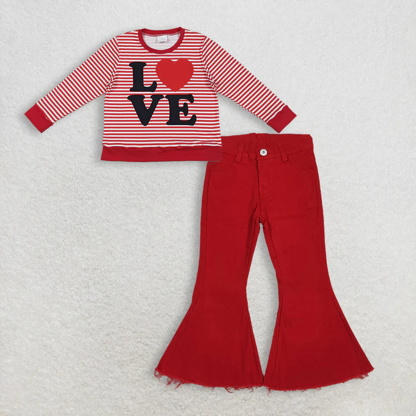 Love top red flare jeans pants Valentines day outfit