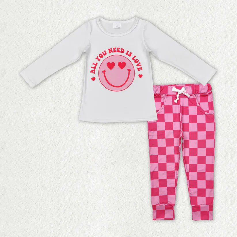 Smile face pullover top matching pants kids girls spring fall outfit