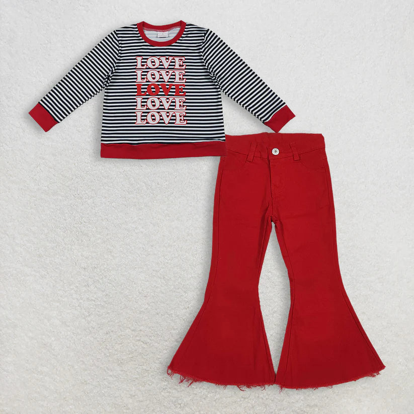 Love top red flare jeans pants Valentines day outfit