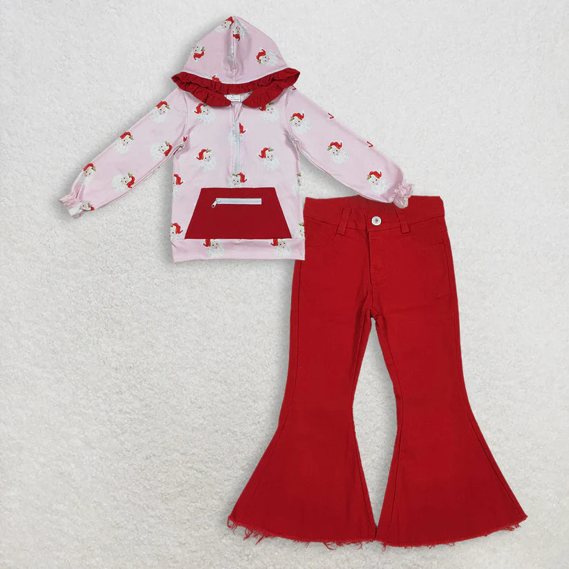 Christmas hoodie top red flare jeans pants fall winter outfit