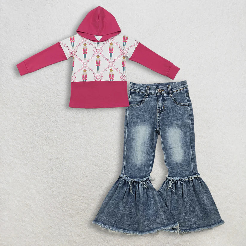 Christmas hoodie top red flare jeans pants fall winter outfit
