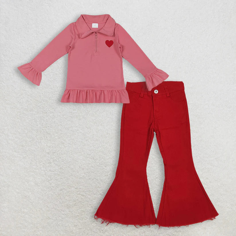 Valentines day top red flare jeans pants Valentines day outfit