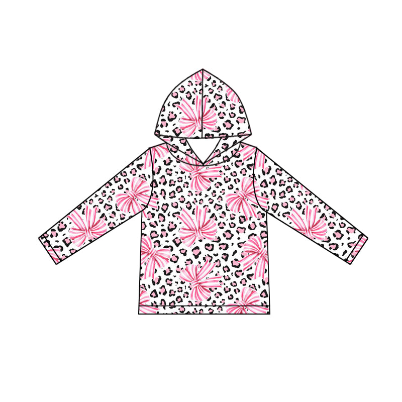 Leopard pink bow girls long sleeve hoodie top preorder