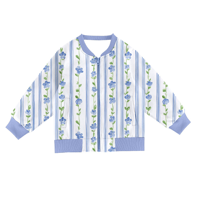 Blue flowers girls long sleeve zip up coat preorder