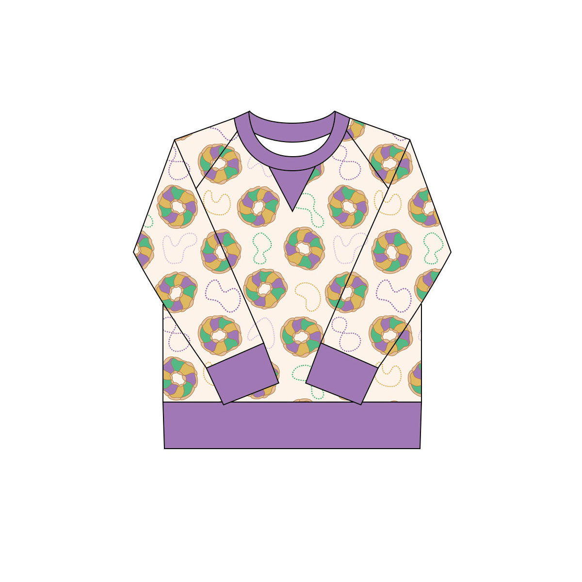 Mardi Gras donuts girls long sleeve plaid t-shirt top preorder