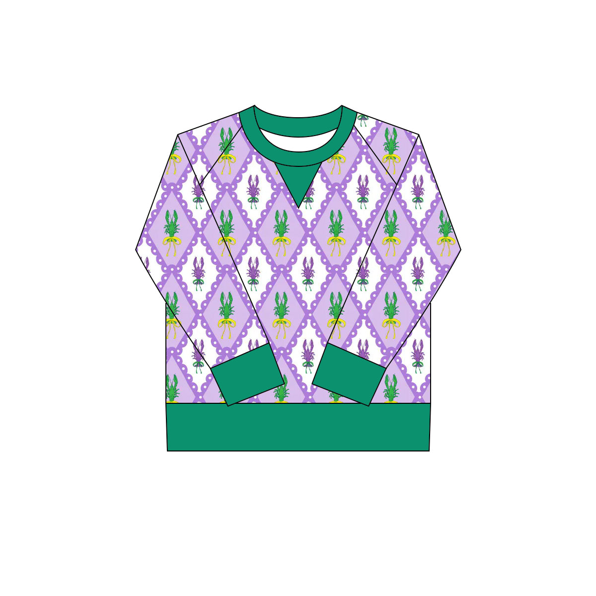 Mardi Gras girls long sleeve crawfish t-shirt top preorder