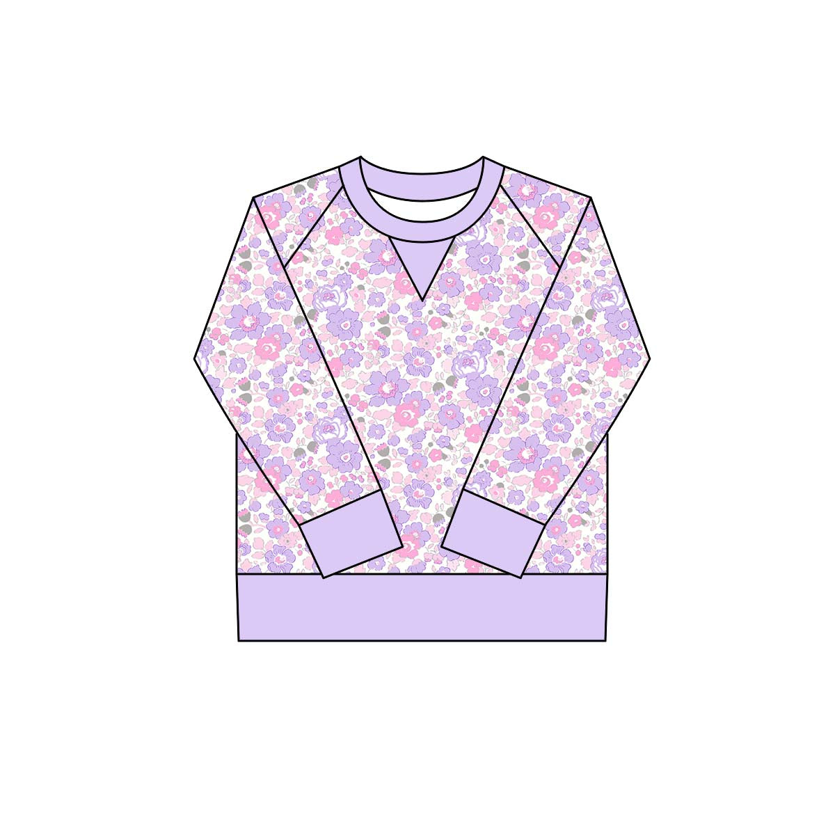 Lavender flowers design kids girls long sleeve yoga t-shirt top preorder