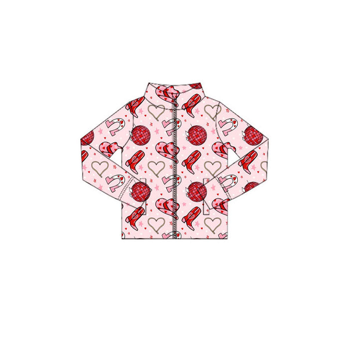 Girls valentine heart long sleeve yoga zip top preorder
