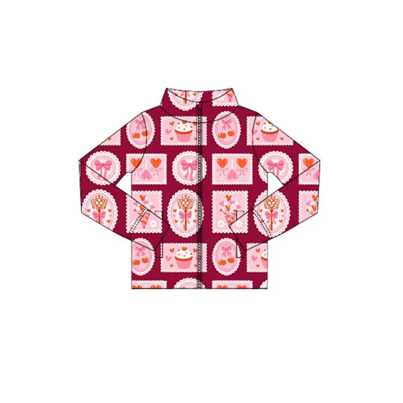 Girls valentine heart long sleeve yoga zip top preorder