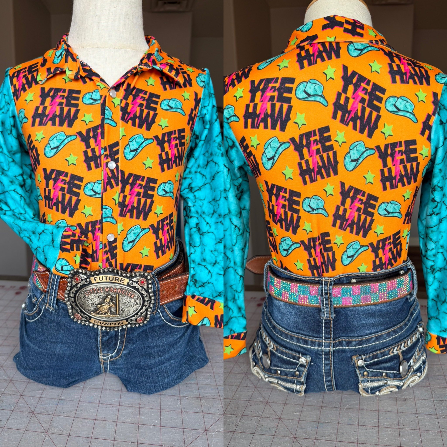 Western print girls long sleeve button t-shirt top preorder