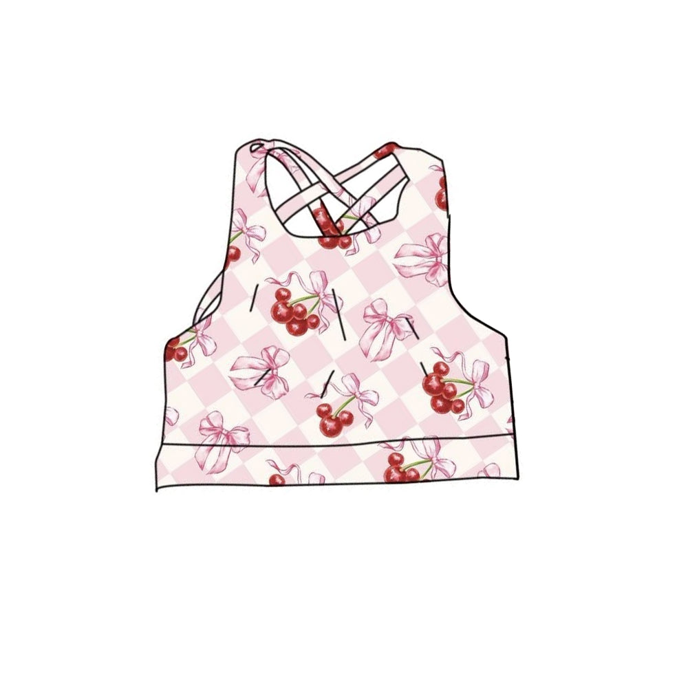 Pink bow cheery girls yoga crop top preorder