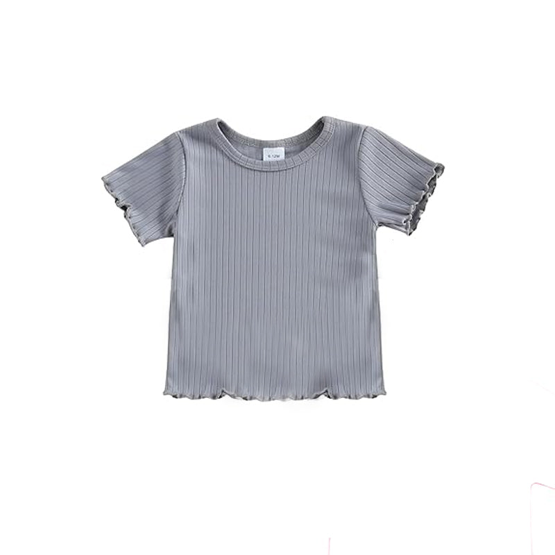 Grey ribbed design print boy short sleeve top preorder