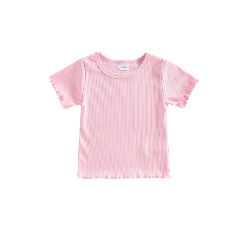 Pink ribbed design boy short sleeve top preorder