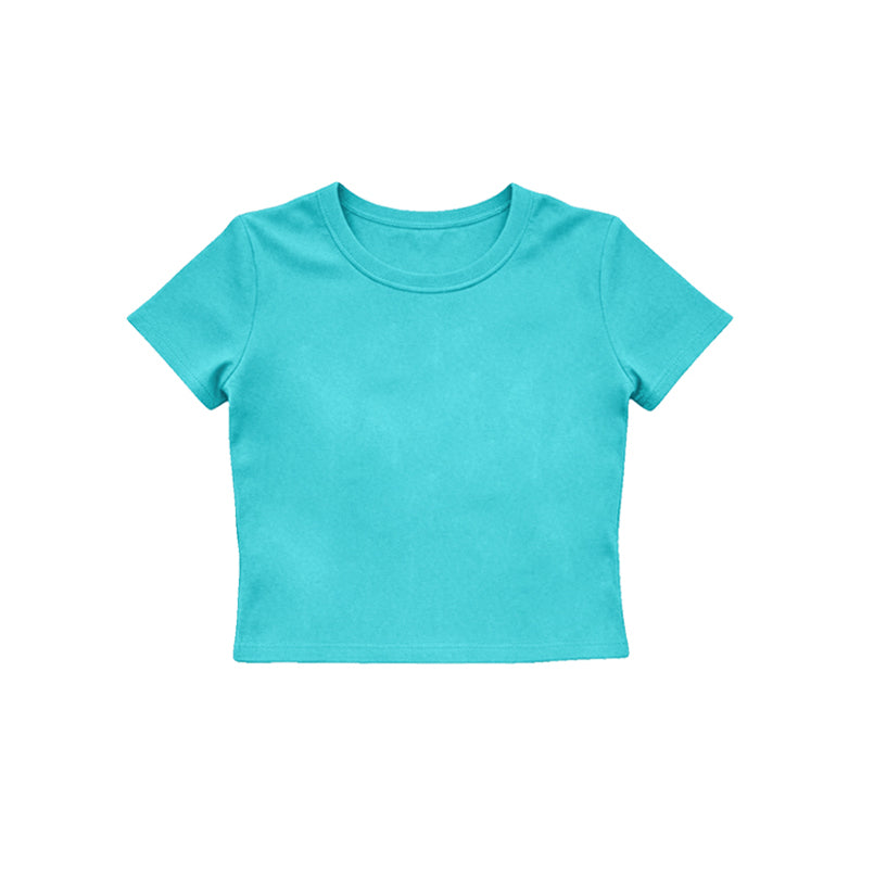 Turquoise color girls yoga short sleeve top preorder