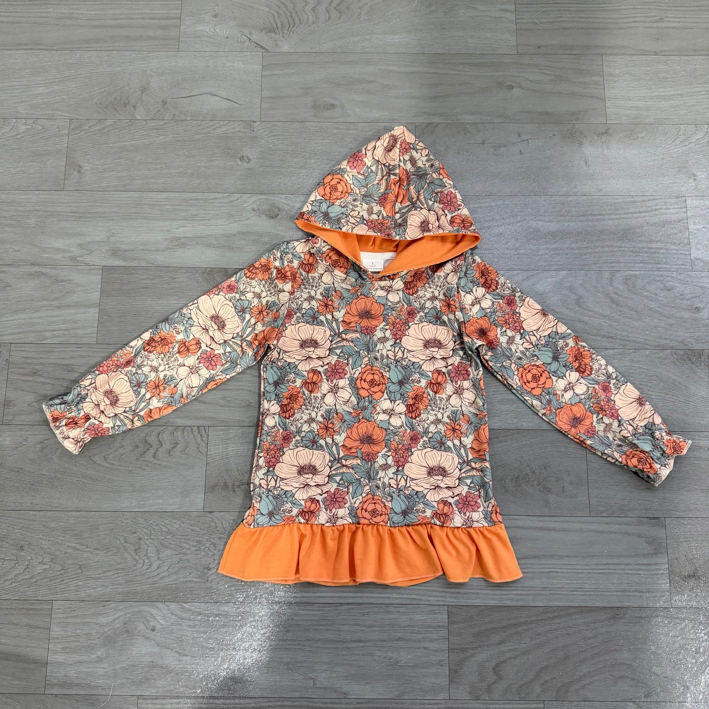 Orange flowers print girls long sleeve hoodie top preorder