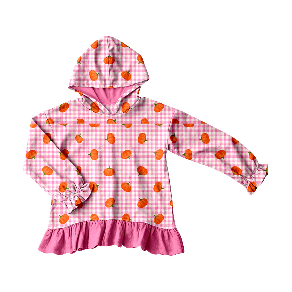 Fall pumpkin black bow print girls long sleeve hoodie top preorder