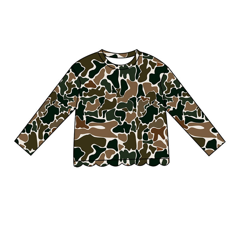 Dark green Camo print girls long sleeve t-shirt top preorder