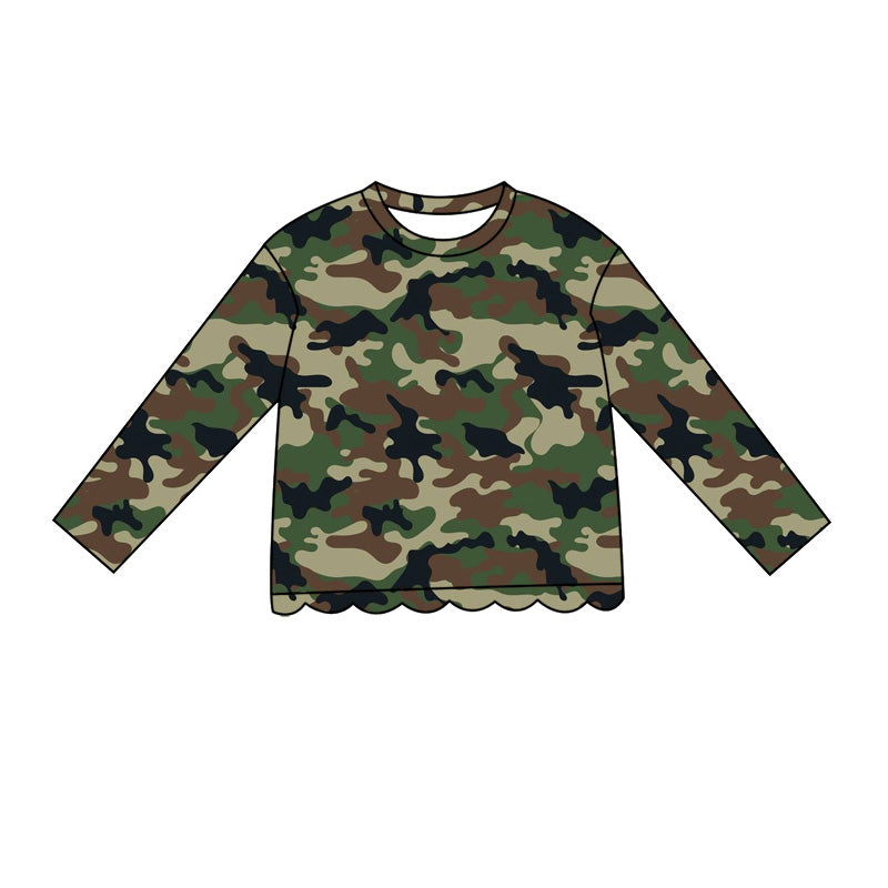 Black Green Camo print girls long sleeve t-shirt top preorder