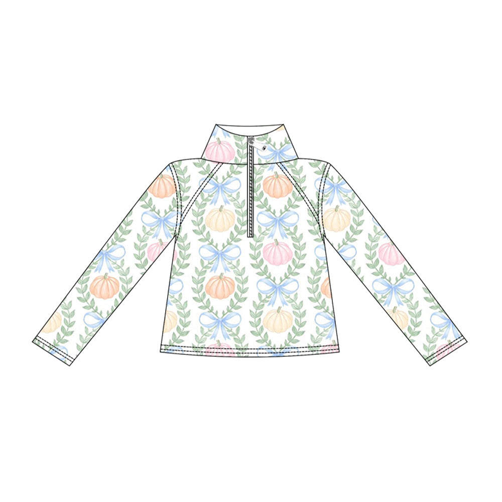 Colorful pumpkin print kids girl long sleeve yoga pullover top preorder