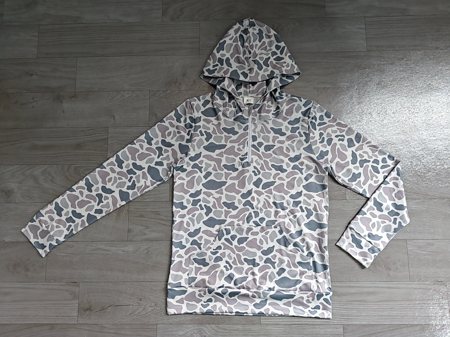 Adult women grey camo long sleeve hoodie top preorder